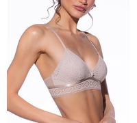 Selene, Bralette de Encaje Sin Aros, Sujetador de Mujer con Copas Acolchadas y Detalle en la Espalda, Colección Kim, Color Tierra, Talla 80B