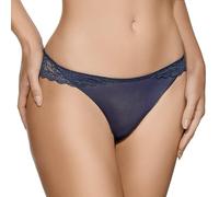 Selene, Brasileña Mujer en Encaje con Motivo Floral Transparente, Braguita de Cintura Baja, Colección Mara, Color Marino, Talla M