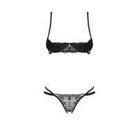 Selente Love & Fun - Conjunto de lencería de 3 piezas: sujetador, braga y exclusivo vendaje para ojos de satén. Fabricado en la UE., M/L