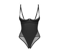 Selente Love & Fun - Conjunto de lencería seductora de 2 piezas para mujer de body y venda de satén, Negro, S/M