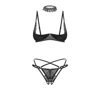 Selente Love & Fun - Conjunto de lencería seductora de varias piezas para mujer, de sujetador y cintura de satén, azul, S-M