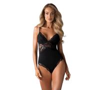 Selente Love & Fun - Juego de lencería para Mujer (2 Piezas, Body/Ouvert-Body y satén para los Ojos, Negro Acolchado., S-M