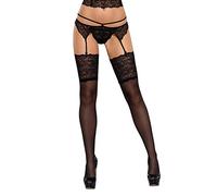 Selente Lovely Legs - Medias para mujer seductoras, medias hasta el muslo con encaje, fabricadas en la UE Dobladillo más amplio de color negro. S-M