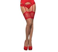 Selente Lovely Legs - Medias para mujer seductoras, medias hasta el muslo con encaje, fabricadas en la UE rojo S-M
