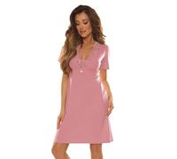Selente Sweet Dreams - Camisón corto o largo con encaje, Manga Corta Encaje Rosa Viejo, L