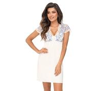Selente Sweet Dreams - Camisón largo o corto para mujer (fabricado en la UE) con elegante encaje, Manga Corta Crudo/Azul, 42