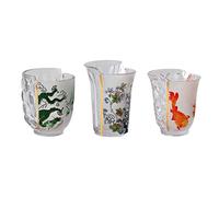 SELETTI Juego de 3 vasos de cristal Hybrid-Aglaura de 8 cm de diámetro y 9,3/10,7 cm de altura.