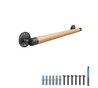SELEWARE Pasamanos de madera de 24 pulgadas, pasamanos de pared con barras de metal resistentes, barra de agarre de escalera sin barreras para ancianos, redondo de 1.3 pulgadas
