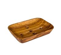 seleXions® Jabonera grande de madera de olivo, cuadrada, con 3 agujeros, aprox. 12,5 x 8,5 x 2 cm