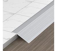 self Adhesive Aluminum Thresholds Reducer Flute,Floor Transition Strip Wood to Tile, Entry Ramp for Outside Door(Silver,Length 1.1m/43 in)