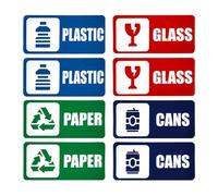 Self Adhesive Recycle Stickers, Recycling Bin Sign, 8 Piece Trash Bin Labels, Vinyl Trash and Recycling Stickers with Waterproof Design, Colorful Material with Easy Peel for Home Garbage Management