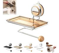 Self Adhesive Toilet Roll Holder Wall Mounted Stainless Steel No Drilling Toilet Paper Holder with Shelf for Bathroom Kitchen Rustproof Silver Chrome (C)
