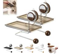 Self Adhesive Toilet Roll Holder Wall Mounted Stainless Steel No Drilling Toilet Paper Holder with Shelf for Bathroom Kitchen Rustproof Silver Chrome (2PCS-B)