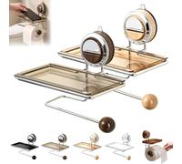 Self Adhesive Toilet Roll Holder Wall Mounted Stainless Steel No Drilling Toilet Paper Holder with Shelf for Bathroom Kitchen Rustproof Silver Chrome (2PCS-B+C)