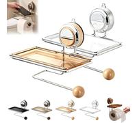 Self Adhesive Toilet Roll Holder Wall Mounted Stainless Steel No Drilling Toilet Paper Holder with Shelf for Bathroom Kitchen Rustproof Silver Chrome (2PCS-C+D)