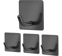 Self-Adhesive Wall Hooks Black Stainless Steel Wall Hooks 4 Pieces Rustproof And Waterproof Hooks Leave No Trace Home And Office