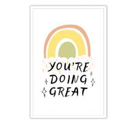 Self Care Motivational Poster - You're Doing Great Positive Thoughts Art with Rainbow Design, Uplifting Decor for Dorm Room, Office (Framed,12x18inch(30x45cm))