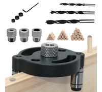 Self Centering Dowel Jig Precision Hole Guide - Aluminum Alloy Adjustable 3-10mm 8 Metric Sizes - Handheld Drilling Locator For Furniture Cabinetry - Woodworking Tool
