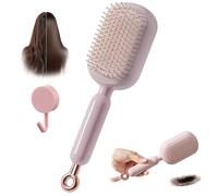 Self-Cleaning Air Cushion Comb, Portable/Retractable/Larger Design, Dry and Wet Use, Anti Static, Ergonomic Pull Ring Air Cushion Massage Comb, for Detangling Curly/Thick Hair (Pink)