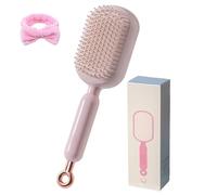 Self Cleaning Hair Brush,Retractable Air Cushion Massage Comb with One-Pull Clean Design,Anti-Static Detangling Scalp Brush for Women Men,Easy Clean Hair Styling Tool for All Hair Types (Pink)