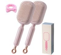 Self Cleaning Hair Brush,Retractable Air Cushion Massage Comb with One-Pull Clean Design,Anti-Static Detangling Scalp Brush for Women Men,Easy Clean Hair Styling Tool for All Hair Types (2PCS-Pink)