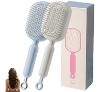 Self Cleaning Hair Brush, Retractable Hair Brush, New Cushion Massage Combs, One-pull Clean Anti Static Brushs, Hairs Styling Tools for All Hairs Types (Blue+White)