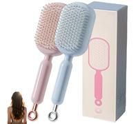 Self Cleaning Hair Brush, Retractable Hair Brush, New Cushion Massage Combs, One-pull Clean Anti Static Brushs, Hairs Styling Tools for All Hairs Types (Pink+Blue)