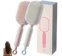 Self Cleaning Hair Brush, Retractable Hair Brush, New Cushion Massage Combs, One-pull Clean Anti Static Brushs, Hairs Styling Tools for All Hairs Types (Pink+White)