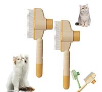 Self-Cleaning Pet Flea Comb Grooming Brush, Pet Hair Removal Comb Flea Comb, Flea Comb for Cats, Cat Dog Brush for Massaging and Cleaning Shedding Pet Hair (2*Yellow)