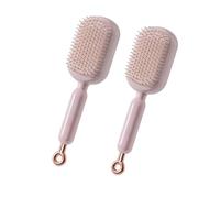 Self-Cleaning Retractable Hairbrush - Anti-Static Massage Comb with Ergonomic Handle, One-pull Clean for All Hair Types & Wigs (Pink-2pcs)