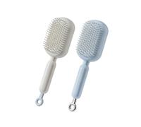 Self-Cleaning Retractable Hairbrush - Anti-Static Massage Comb with Ergonomic Handle, One-pull Clean for All Hair Types & Wigs (Blue+White)