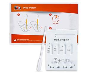 self-diagnostics test rápido de drogas Multi 8 MPU - detección de los 8 tipos de drogas anfetamina, metanfetamina, éxtasis, benzodiacepinas, cocaína, morfina, metadona, cannabis - test de orina
