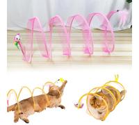 Self Play Cat Hunting Spiral Tunnel Toy, S Type Folded Cat Tunnel Toy, Interactive Cat Coil Toys for Indoor Cats Play Exercise, Decompression Fun Cat Spring Toys for Feline Companion (Mouse,Pink)