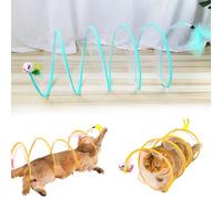 Self Play Cat Hunting Spiral Tunnel Toy, S Type Folded Cat Tunnel Toy, Interactive Cat Coil Toys for Indoor Cats Play Exercise, Decompression Fun Cat Spring Toys for Feline Companion (Mouse,Green)