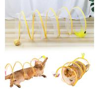 Self Play Cat Hunting Spiral Tunnel Toy, S Type Folded Cat Tunnel Toy, Interactive Cat Coil Toys for Indoor Cats Play Exercise, Decompression Fun Cat Spring Toys for Feline Companion (Ball,Yellow)
