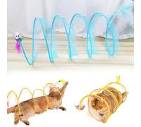Self Play Cat Hunting Spiral Tunnel Toy, S Type Folded Cat Tunnel Toy, Interactive Cat Coil Toys for Indoor Cats Play Exercise, Decompression Fun Cat Spring Toys for Feline Companion (Mouse,Blue)