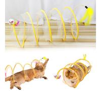 Self Play Cat Hunting Spiral Tunnel Toy, S Type Folded Cat Tunnel Toy, Interactive Cat Coil Toys for Indoor Cats Play Exercise, Decompression Fun Cat Spring Toys for Feline Companion (Mouse,Yellow)