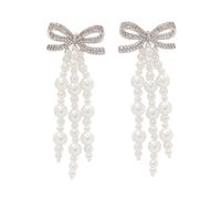 Self Portrait- Bow Pearl Waterfall Earrings- Accessories- Mujer- Beige- ONE SIZE- Bow Pearl Waterfall Earrings
