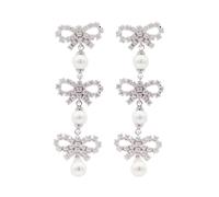 Self Portrait- Micro Bow Pearl Tiered Earrings- Accessories- Mujer- Gris- ONE SIZE- Micro Bow Pearl Tiered Earrings