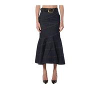 Self Portrait - Falda Midi de Mezclilla Índigo con Cinturón - Skirts - Mujer - Azul - M -