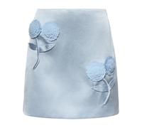 Self Portrait - Minifalda de satén con flores 3D de lentejuelas - Skirts - Mujer - Azul - S -