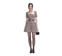 Self Portrait - Minivestido Camisero a Cuadros de Manga Corta - Dresses - Mujer - Marrón - S -