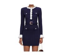 Self Portrait - Minivestido de canalé con botones dorados - Dresses - Mujer - Azul - M -