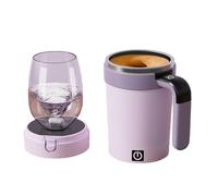 Self Stirring Coffee Mug, Automatic Magnetic Mixing Cup with Temperature Display, Rechargeable Smart Mug with Lid and Handle for Milk Tea Home Office Travel (Purple)