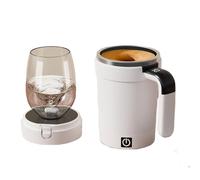Self Stirring Coffee Mug, Automatic Magnetic Mixing Cup with Temperature Display, Rechargeable Smart Mug with Lid and Handle for Milk Tea Home Office Travel (White)