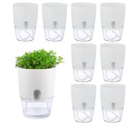 Self Watering Planters - 8 Pack 3.2 Inch Small White Pots with Decorative Stones, Indoor & Outdoor, Mini Flower Pots