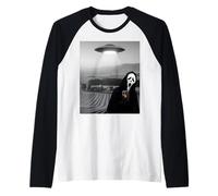 Selfie de Fantasma de Terror de Cara aterradora Linda con Extraterrestre OVNI Divertido Camiseta Manga Raglan