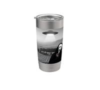 Selfie de fantasma de terror de cara aterradora linda con extraterrestre OVNI divertido Vaso térmico de acero inoxidable de doble pared