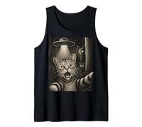 Selfie de gato con encuentro espeluznante híbrido OVNI y Alien-Cat Camiseta sin Mangas