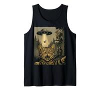 Selfie de gato con OVNI y Griffin Vintage Alien Style Camiseta sin Mangas